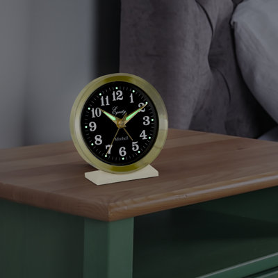 Horloge de table en métal à alarme analogique traditionnelle en or/blanc