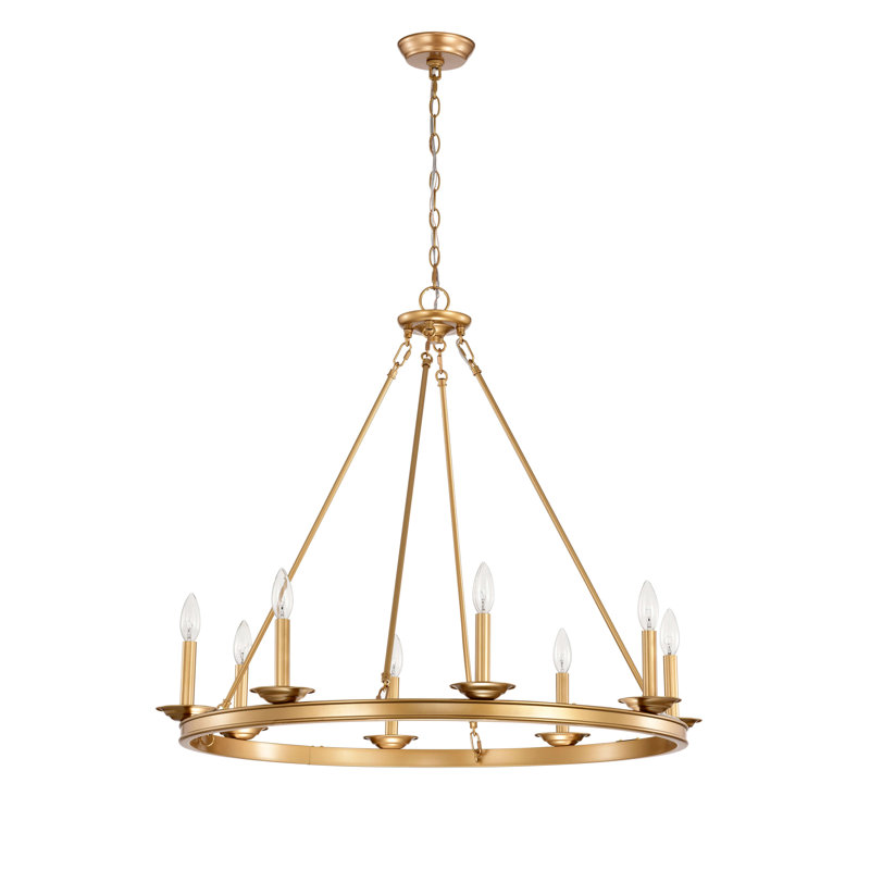 Lustre rond en laiton brillant à 8 lumières 34 po Eva