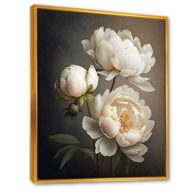 Fleurs de pivoines IV - pivoines, impressions sur toile, H 40 po x l 30 po, Cadre flottant doré