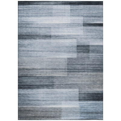 Machine Washable Indoor/Outdoor Xhevrie Denim Rug