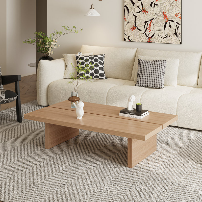 47'' Rectangular Wooden Coffee Table, Farmhouse Coffeee Table For Living Room, Home Office, Apartment, Natural Wood