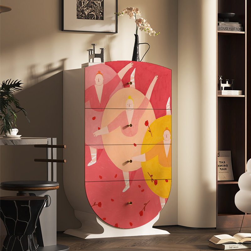 Commode d'appoint multifonctionnelle en bois durable, Blanc / rosé / jaune