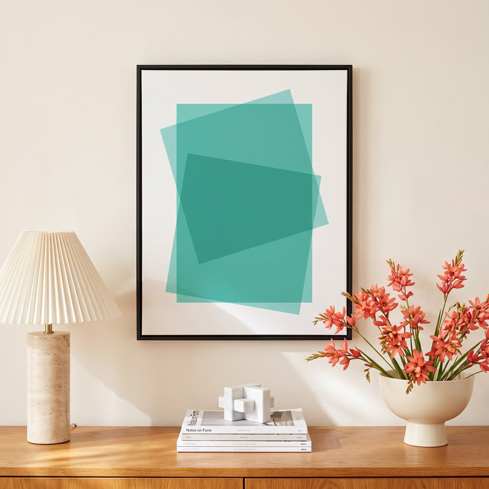 Aqua Kami by Jacques Pilon, Black Framed Canvas, 25" H x 20" W