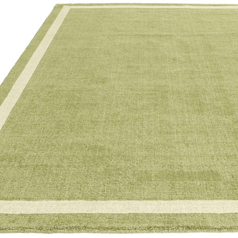 Anyi Bordered Hand Loomed Green Rug, Rectangle 120 x 170cm