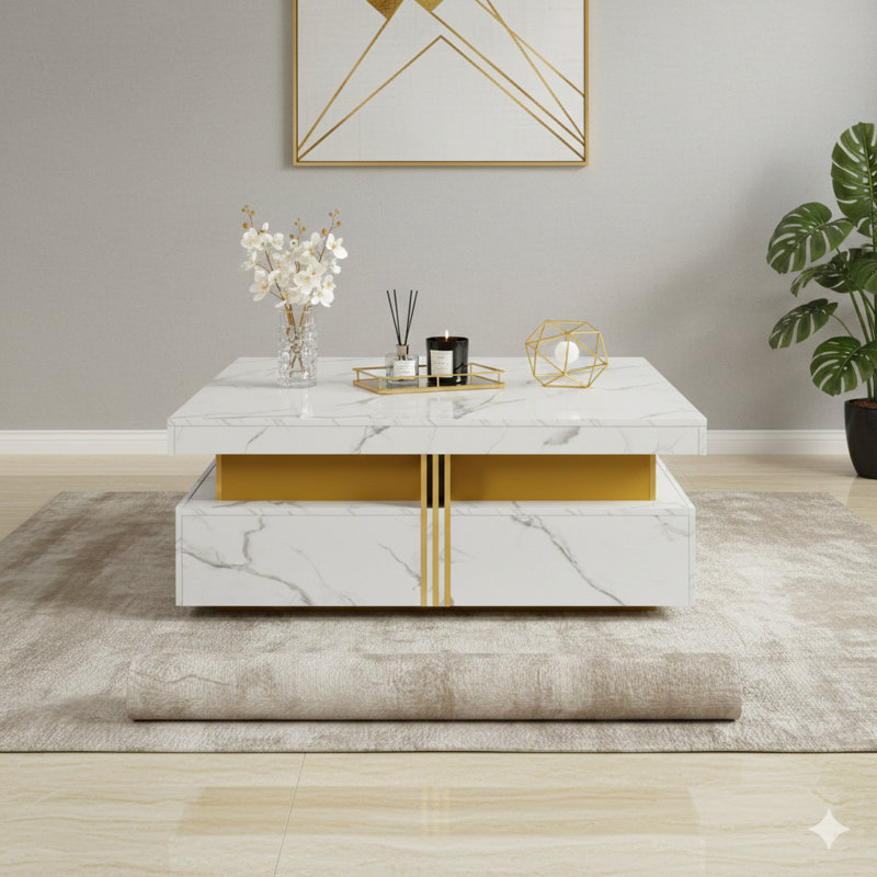 Table basse moderne carrée avec rangement à quatre tiroirs