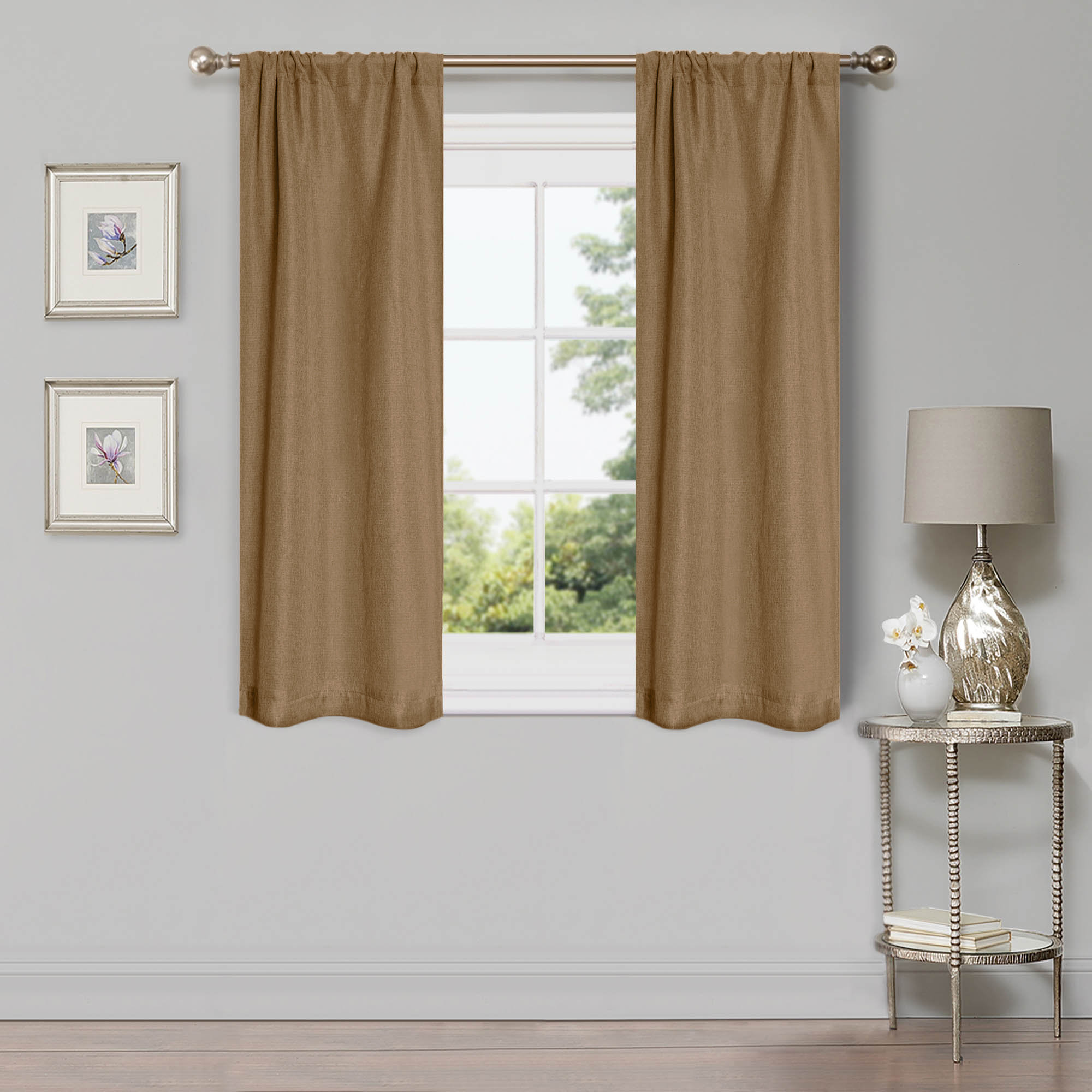 Evayah Modern Linen Inspired Classic Solid Room Darkening Curtain Panel, 26" W x 63" L, Acorn