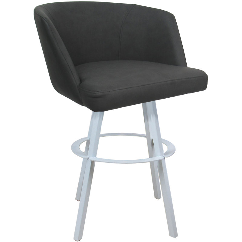 Karimah Swivel Extra Tall Metal Bar Stool 34" Seat On Warren Base, Platium Vinyl, Platinum