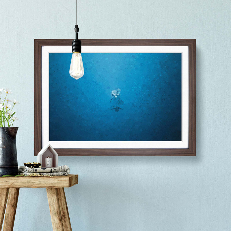 Lone Dolphin in Abstract - Picture Frame Graphic Art Print, 35cm H x 50cm W x 2cm D, Walnut