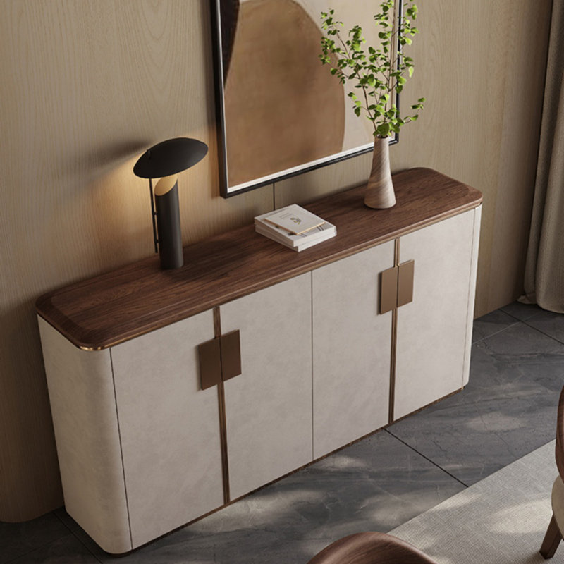 Buffet simple luxueux et léger de style italien, H 34,65 po x l 62,99 po x P 13,78 po, Gris clair