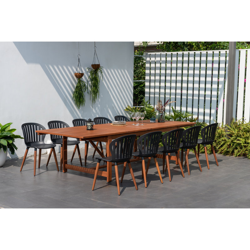 Amazonia Outdoor Patio 11pc 100%  FSC Certified Wood Dining Set, Black