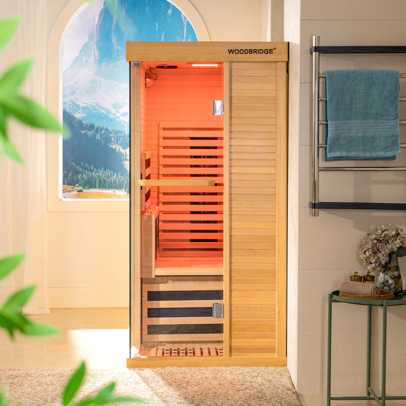 Sauna infrarouge FAR pour 1 personne compatible avec la pruche du Canada, clavier tactile, lumière de thérapie DEL