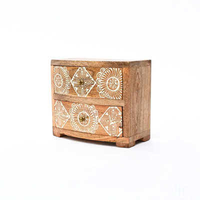 Handcrafted Two-Drawer Mango Wood Chest for Storage and Decor, Perfect for Organizing Small Essentials with Rustic Elegance
