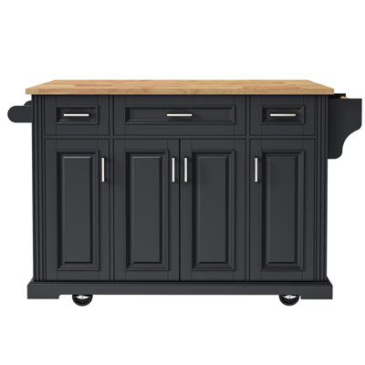 Kitchen Island with Rubber Wood Drop Leaf