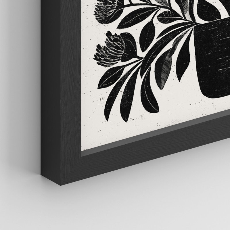 «Silhouette de plante botanique noir et blanc monochrome» sur papier, Noir, H 12 po x l 16 po