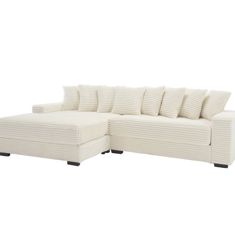 Canapé modulaire en velours côtelé beige avec méridienne gauche, 8 coussins, facile à assembler pour le canapé modulaire surdimensionné et les coussins décoratifs, beige, pour un salon décontracté