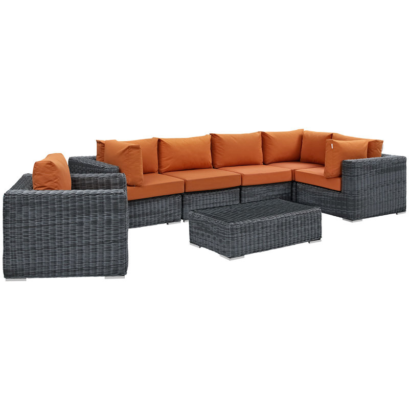 Invite 7 Piece Outdoor Patio Sunbrella Sectional Set, Canvas Tuscan Sunbrella® Canvas