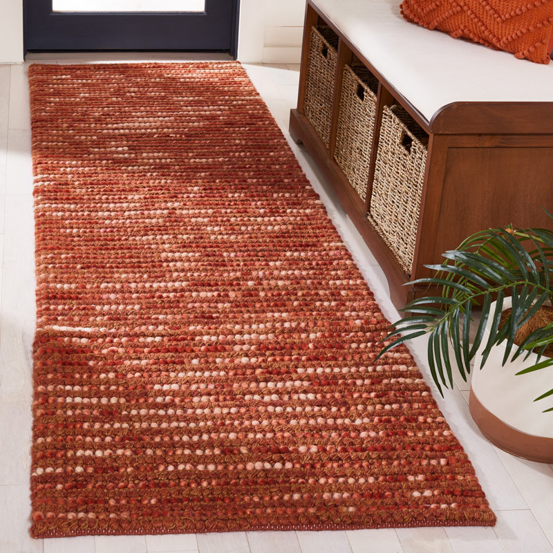 Tapis rouille rayé tissé à plat à la main Ferrera, Tapis de couloir 2 pi 6 po x 8 pi
