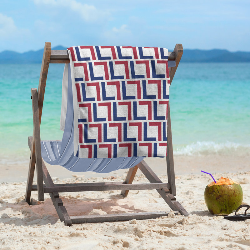 Serviette de plage en microfibre, White/Dark Blue/Red