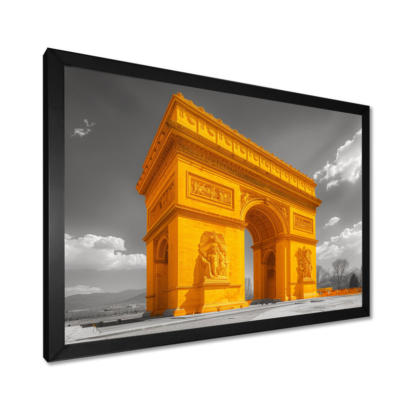 Décoration murale en pierre jaune et gris Monument Arc De Triomphe, H 30 po x l 40 po, Cadre simple noir