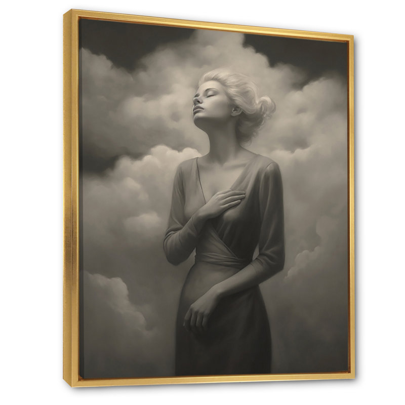 Noir sur blanc, silhouettes surréelles: sur toile, H 20 po x l 12 po x P 1 po, Cadre flottant doré