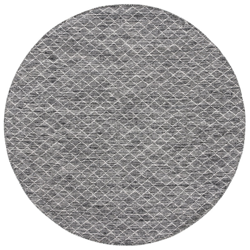 Tapis ivoire / noir en coton tissé à plat à la main Plarent, Rond 6 pi