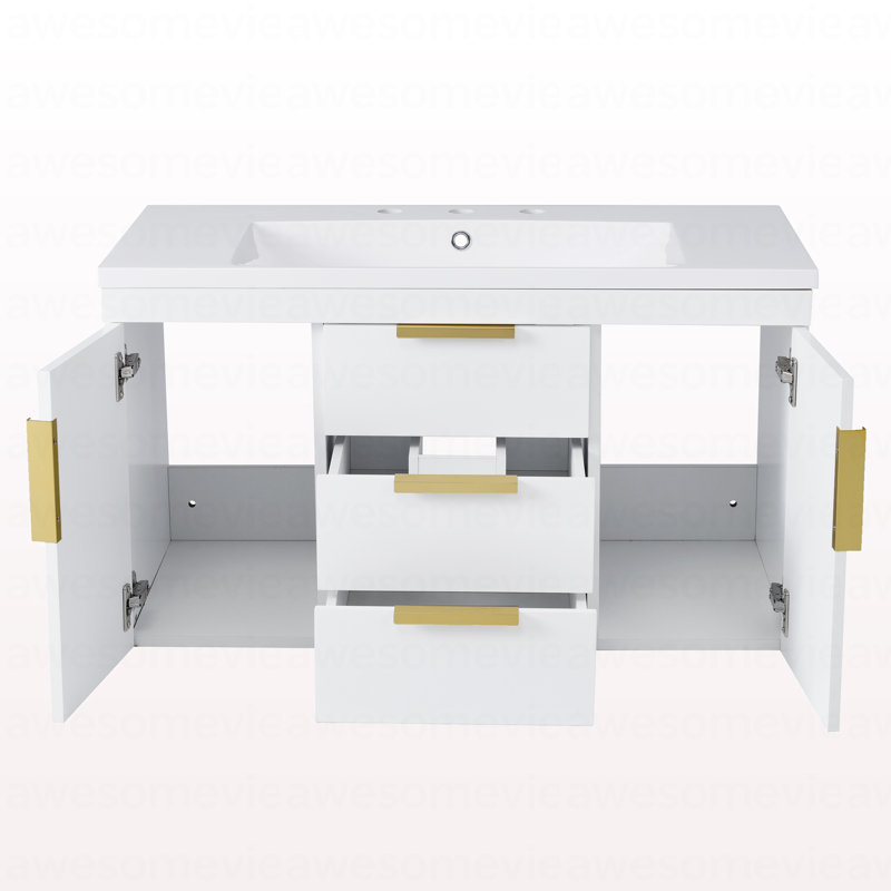 Armoire de salle de bain murale 36 po, 2 tiroirs, armoire de rangement flottante en bois massif, Blanc