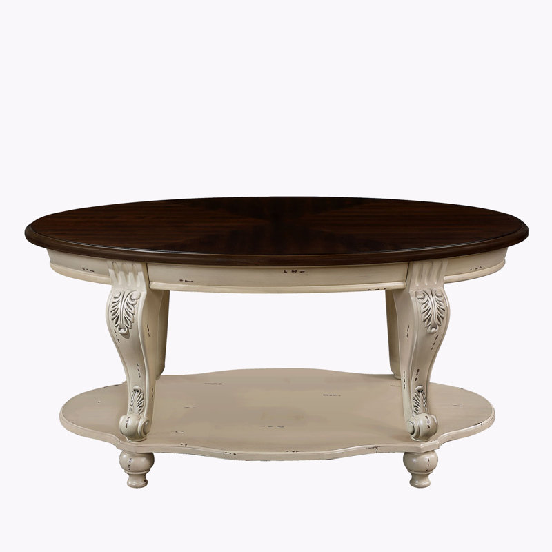 Mairie 42-inch Oval Wood Coffee Table, Dark Brown, Antique White