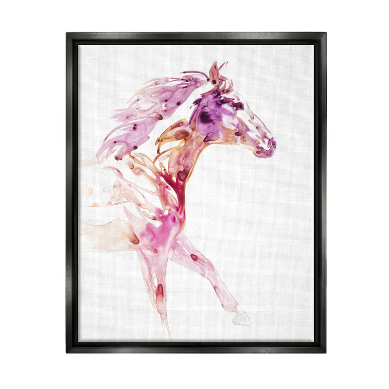 Abstrait cheval galopant au galop sur toile par Julie Chapman, Cadre flottant noir de jais, H 31 po x l 25 po x P 1,7 po