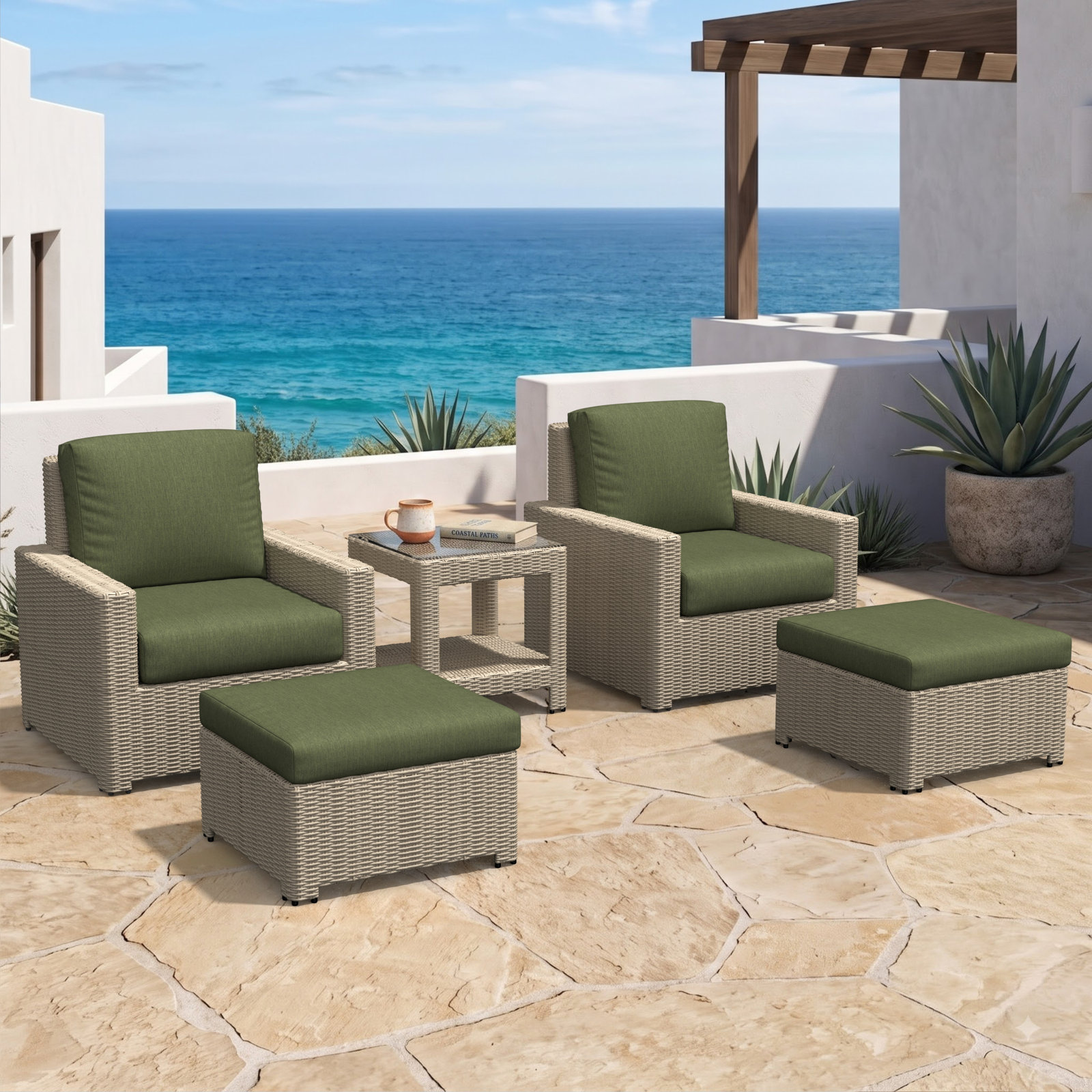 Henri 2-Person Sunbrella® Patio Seating Group, Sunbrella® Canvas Fern