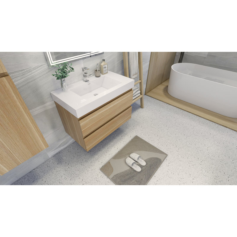 Ensemble de meuble-lavabo mural simple 35 po Carneshia, Chêne blanc