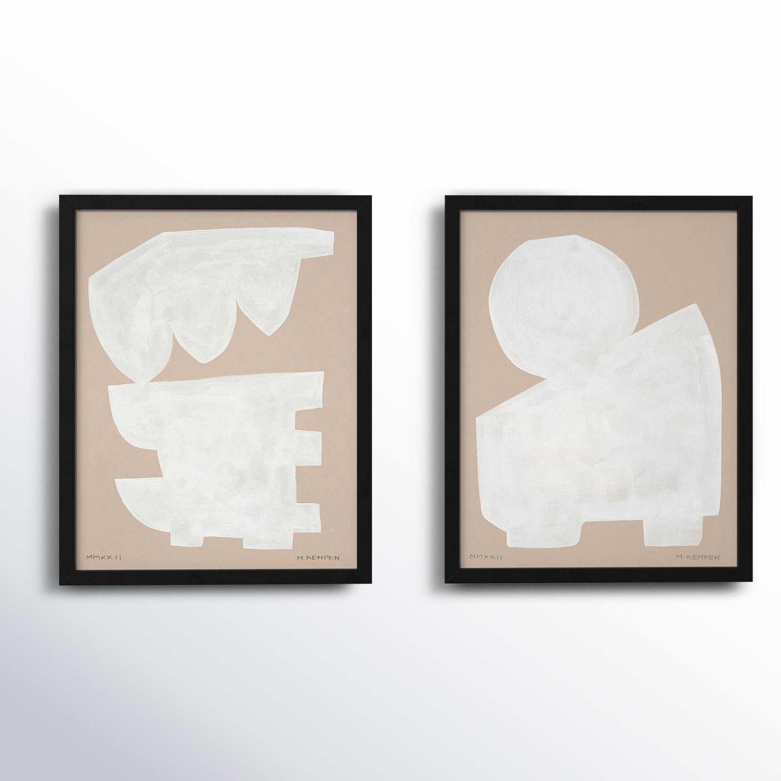 Modules In White, Set Of 2 by Michael Kempen, Black Framed, 16" W x 20" H