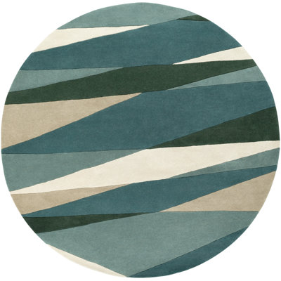 Tapis crème / vert foncé / bleu sarcelle touffeté à la main Ayeln