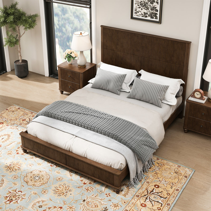 3-Piece Bedroom Set With A Queen Size Bed And 2 Nightstands, Queen, Walnut Brown, 3 Pieces: Bed, 2 Nightstands