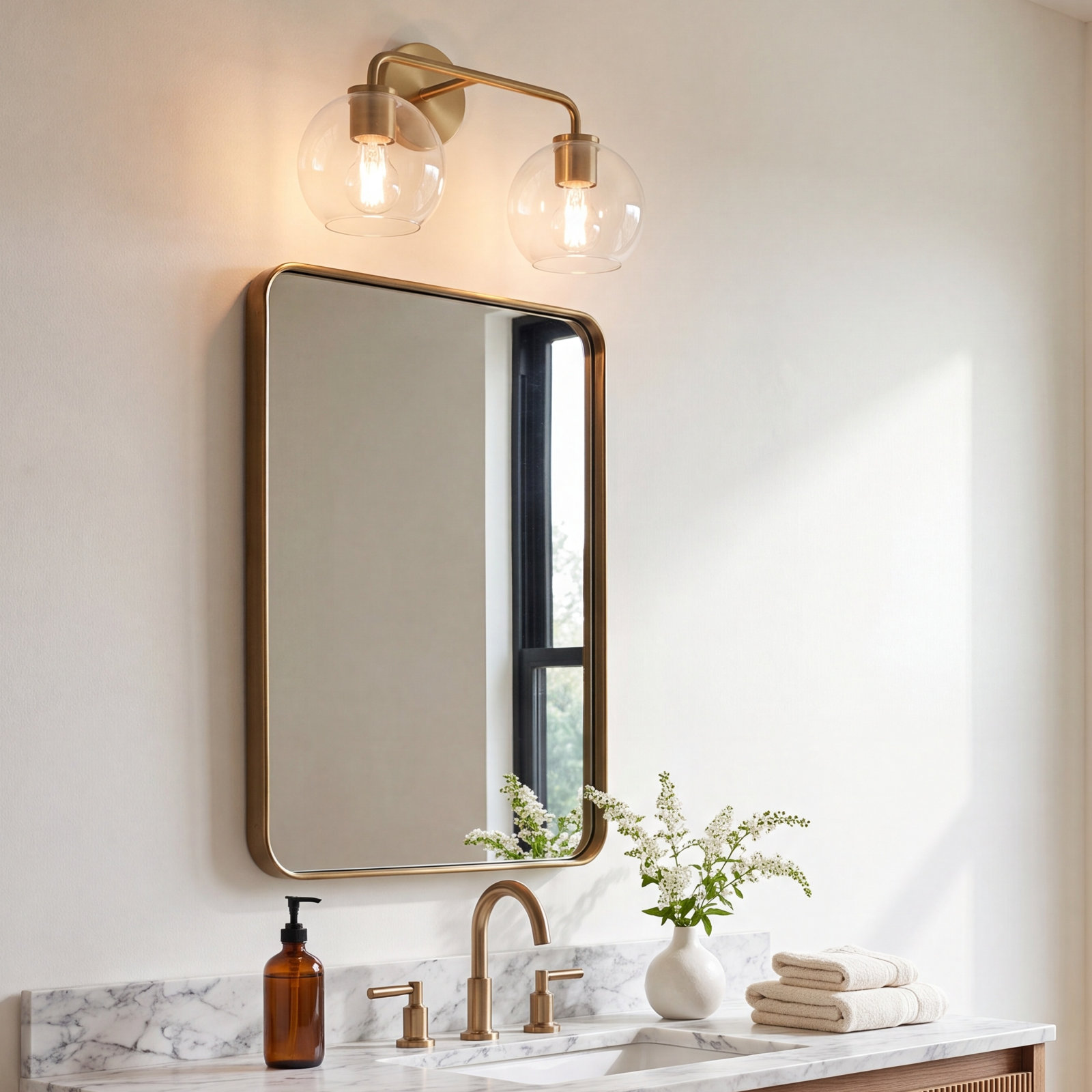 Childerley 2-Light Vanity Light, Satin Brass, Clear