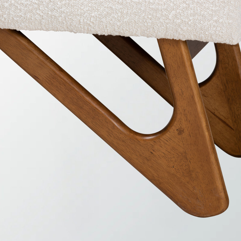 Elle Bench in Cream Boucle Fabric & Brown Finished Wood, 17.49" H X 48.45" W X 18.26" D, Cream