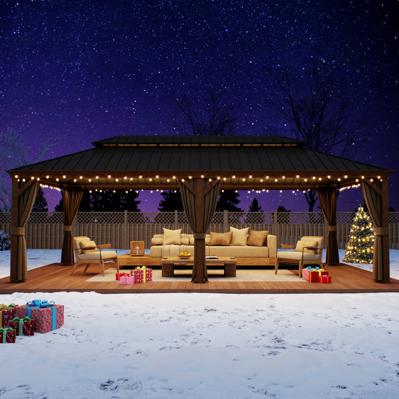 24 Ft. W X 12 Ft. D Hardtop Gazebo with Netting and Curtains, Outdoor Heat Transfer Aluminum Frame Gazebo