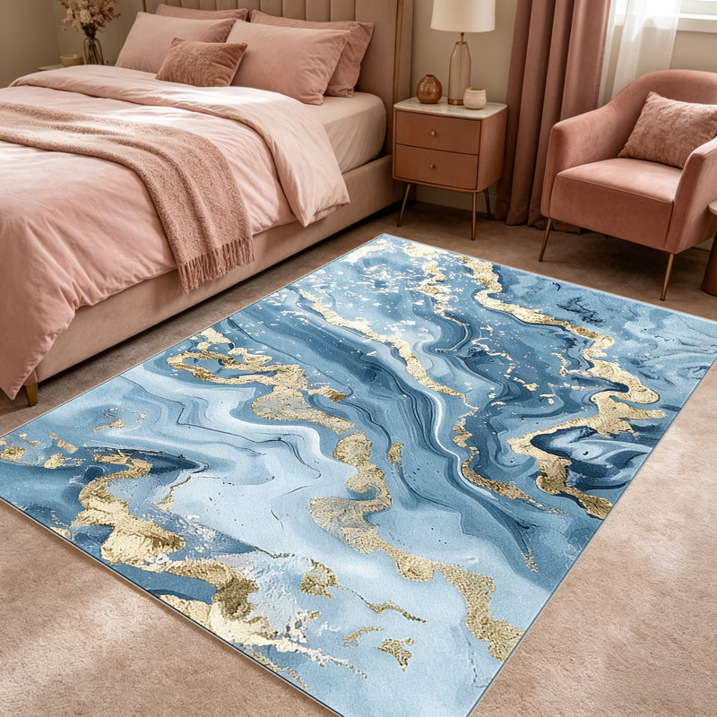 Blue Gold Marble carpet-easy to clean, machine-washable, soft and comfortable; suitable for door mats, kitchens, living rooms, bedrooms, corridors, and laundry areas. Easy to clean, durable carpet for home decoration.