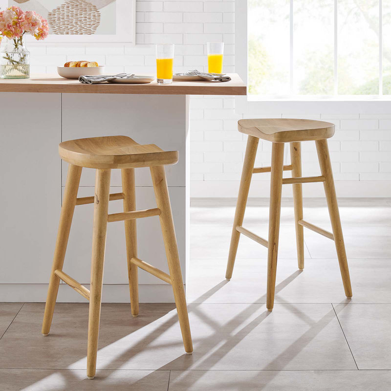 Saville Oak Adjustable Backless Saddle Counter Stools Set
