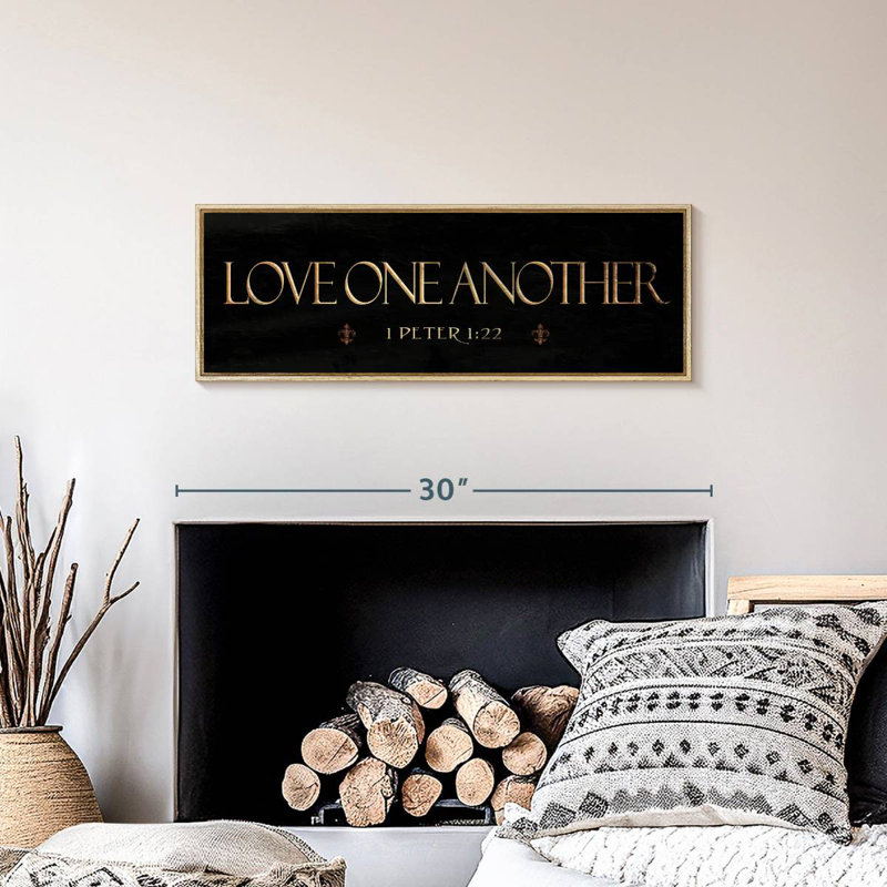 Love One Another Bible Verse, Floating Frame Natural Wood, 28" X 10"