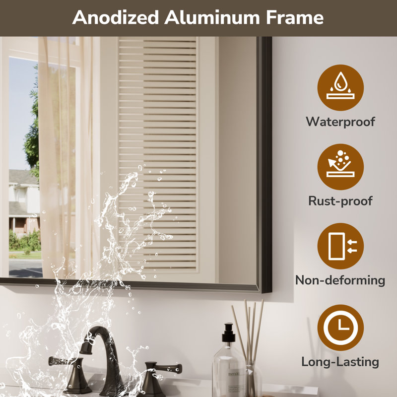 Aluminum Framed  Beveled Design Decorative Mirror with Tempered Glass Wall Mirror Bathroom Vanity Mirror, 36" x 30"