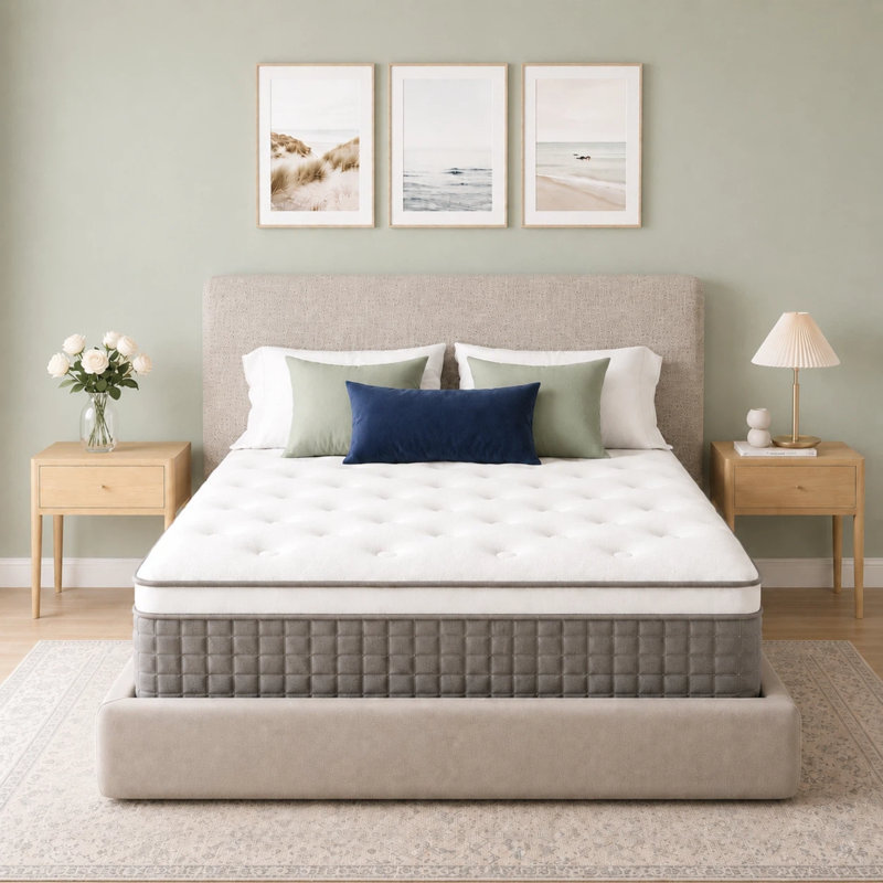 14" Medium Firm Pillow Top Hybrid Mattress with Gel Memory Foam and Pocket Springs, Motion Isolation, Pressure Relief, CertiPUR-US & OEKO-TEX Certified
