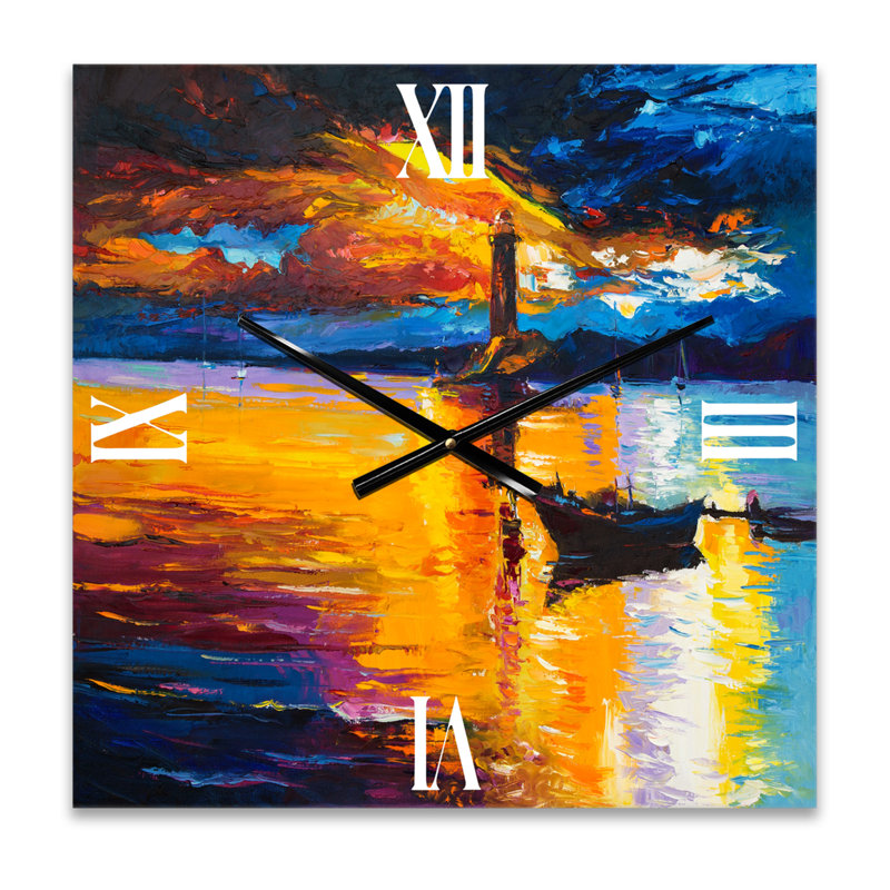 Horloge murale petit bateau au phare au coucher du soleil, Grand