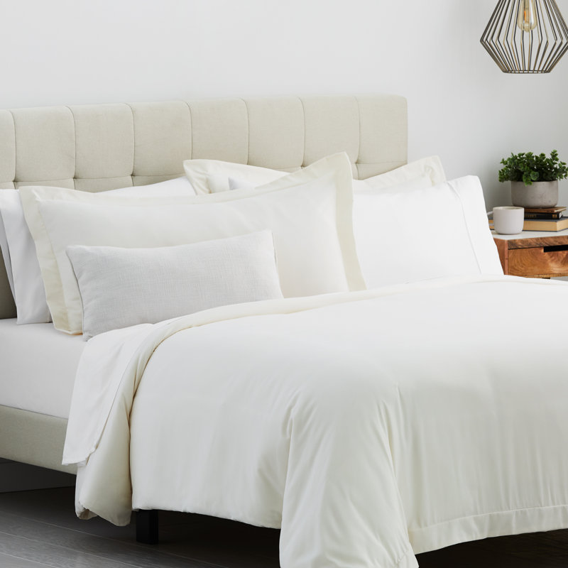 Ensemble de housse de couette en microfibre, Housse de couette simple + 1 taie décorative et 1, Ivoire