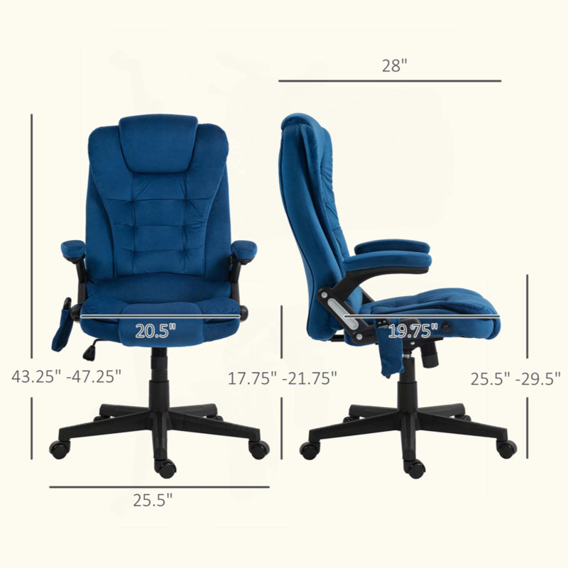 Fauteuil de bureau vibrant à haut dossier en velours, Velours, Bleu très foncé