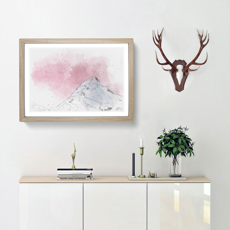 Snowy Mountain - Framed Print, 24cm H x 33cm W x 2cm D, Oak Framed