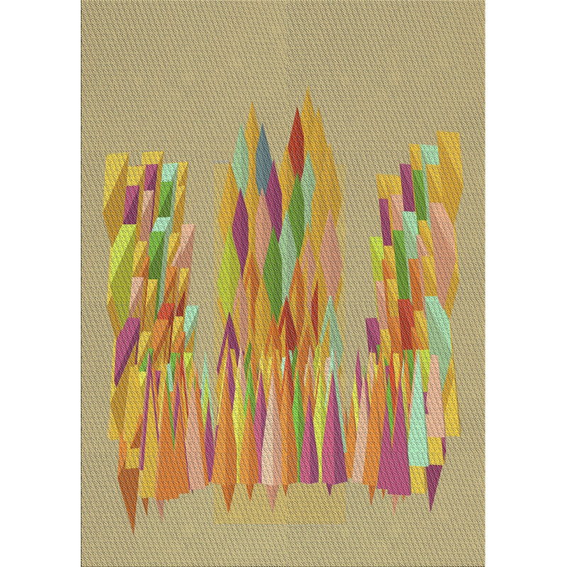 Jaune géométrique/beige/Tapis décoratif vert, Rectangle 5 pi x 7 pi