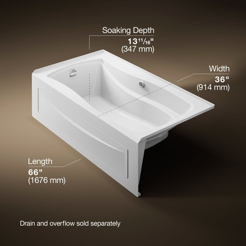 Mariposa 66" x 36" Alcove Air Acrylic Bathtub, White, Left