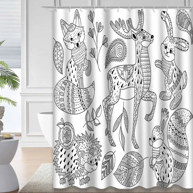 Rideau de douche noir et blanc Doodle, L 72 po x l 84 po