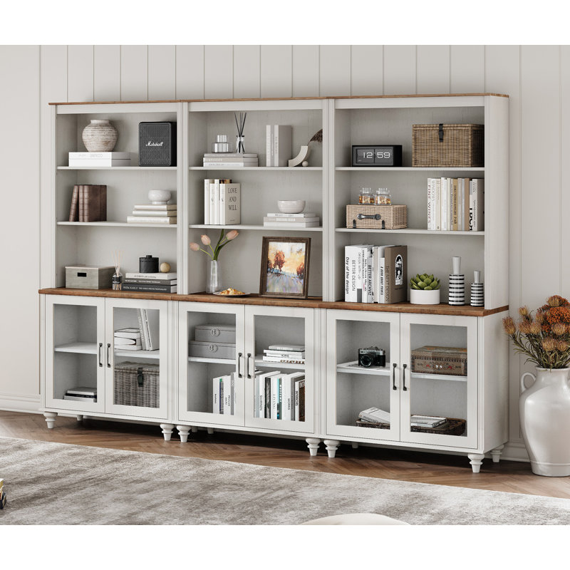 Scarlett 72.1" H x 98.4" W Solid and Manufactured Wood Library Bookcase, White