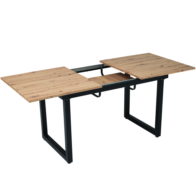Darence Extendable Metal Base Dining Table, Natural Wood